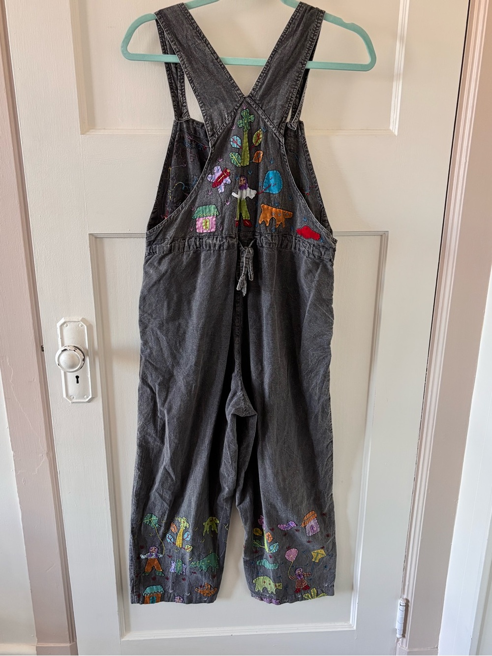 Sacred Threads Gray 100% cotton Overalls with Colorful Children Embroidery - Picture 6 of 7